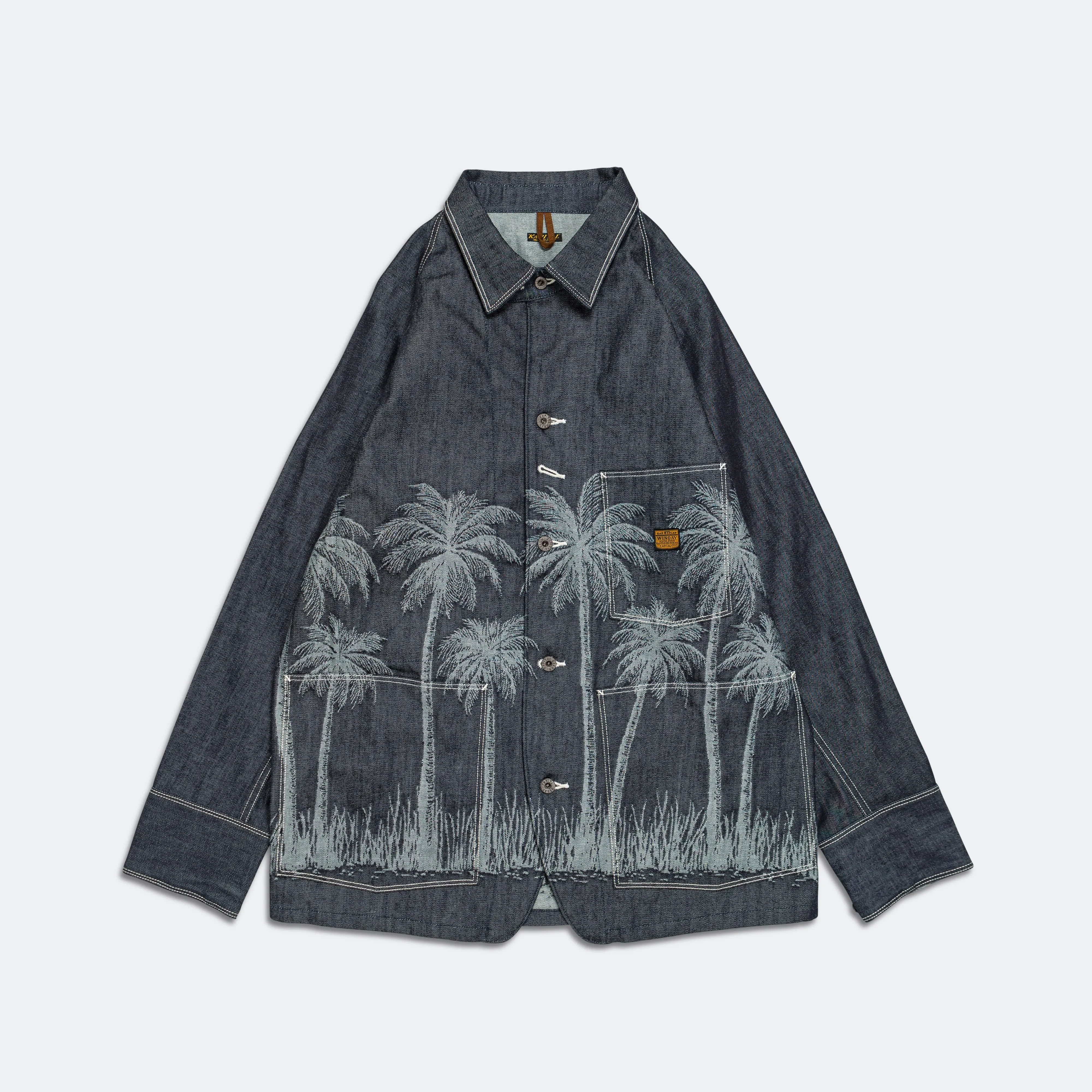 12oz PALM TREE Jacquard Denim CACTUS Coverall - Indigo