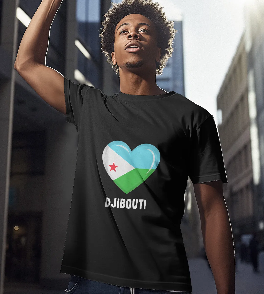 1sttheworld T-Shirt - Heart Djibouti Flag T-Shirt Black A35