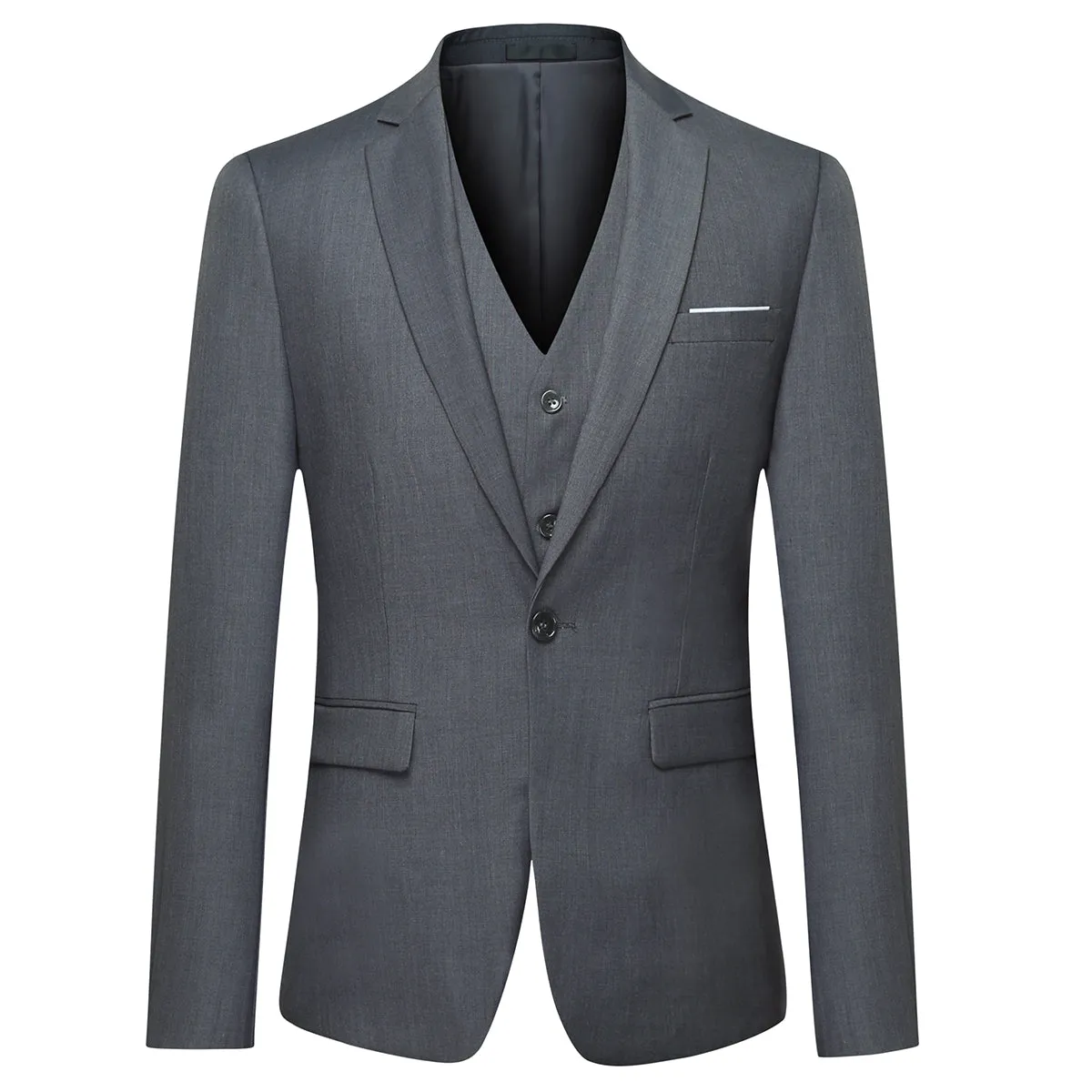 3-Piece Classic One Button Dark Grey Suit