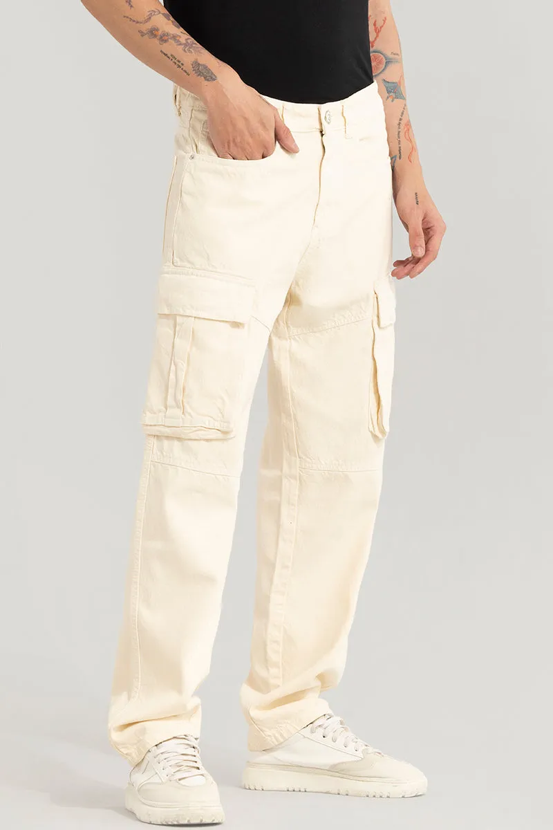 Adventure-Ready Cream Cargo Jeans