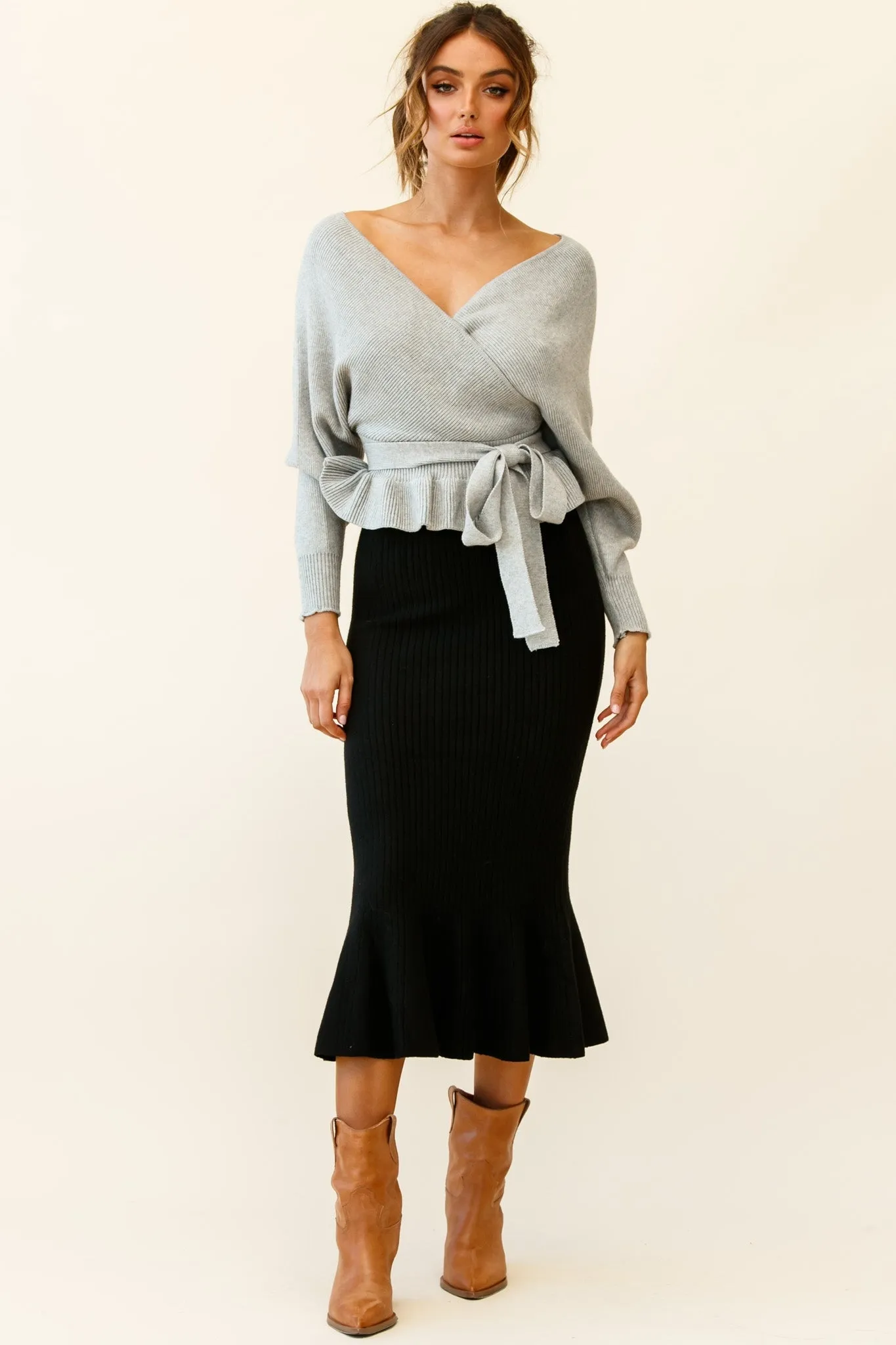 Amara Long Sleeve Knit Top Grey