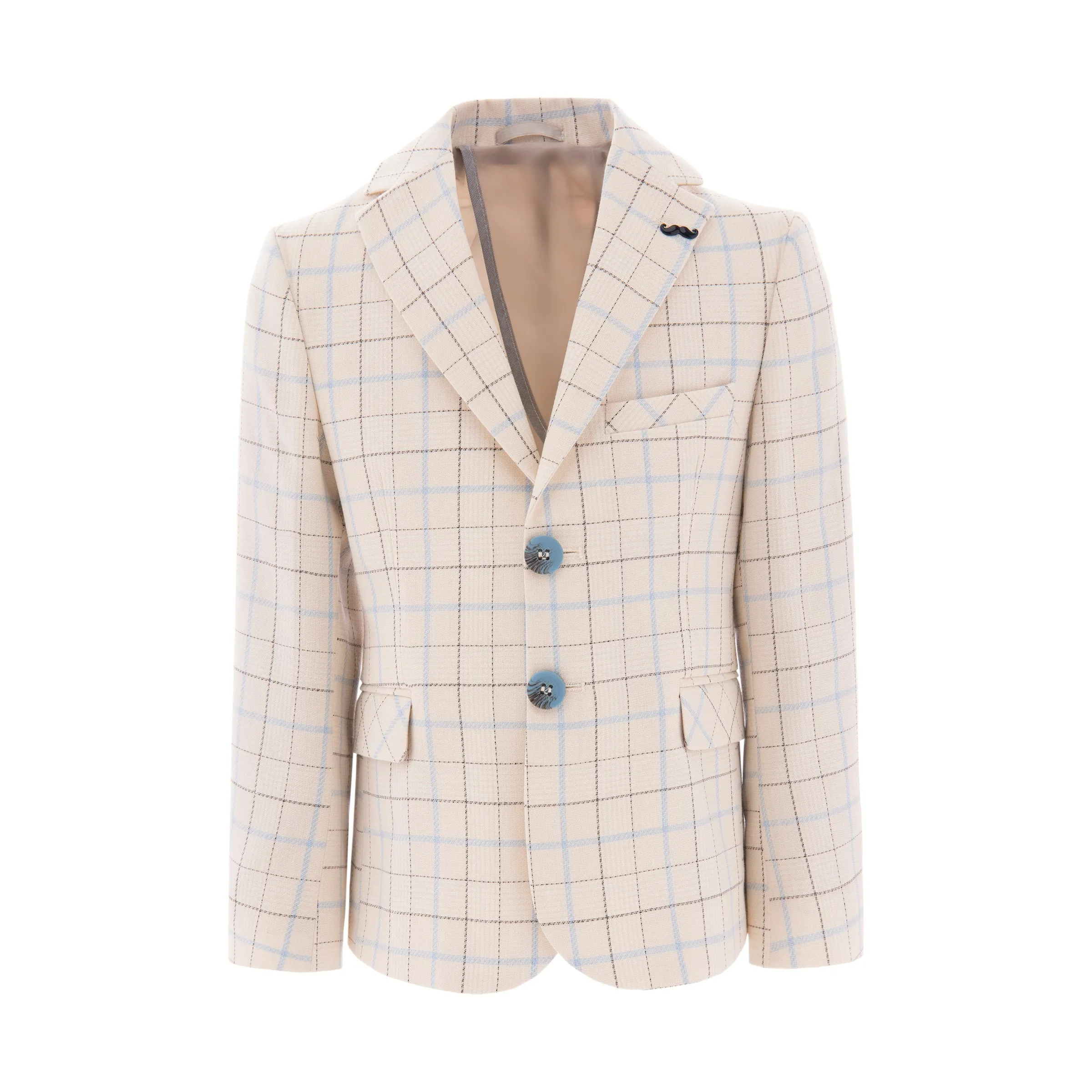 Beige Plaid Print Blazer