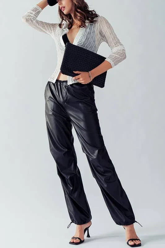 Bella Toggle Waist Leather Pants in Black