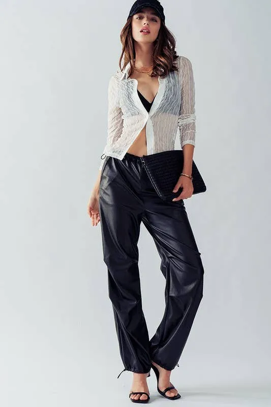 Bella Toggle Waist Leather Pants in Black