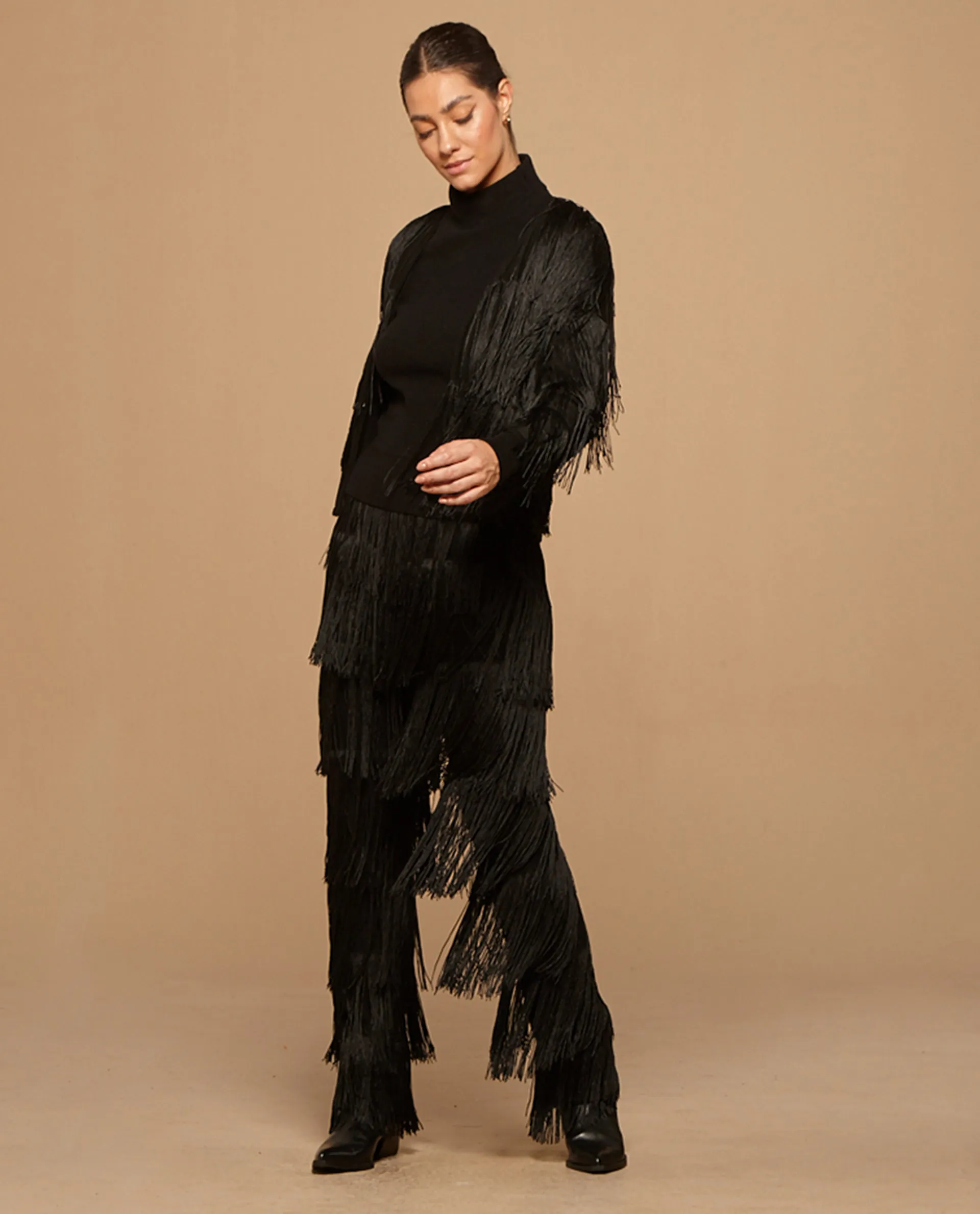 Black Fringes Pants