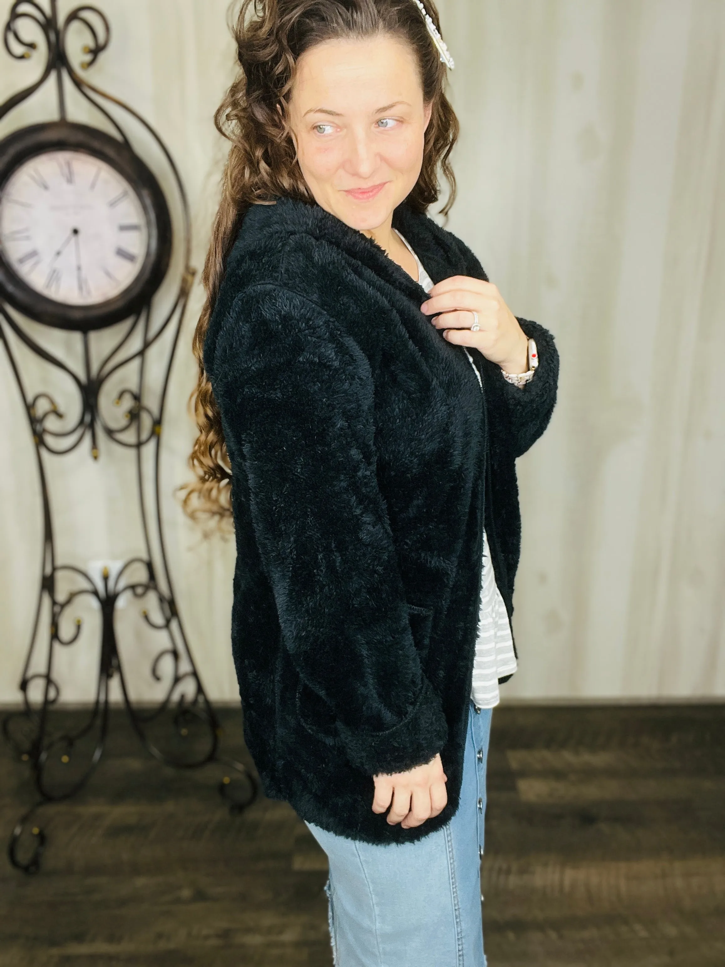 Black Fur Hooded Jacket