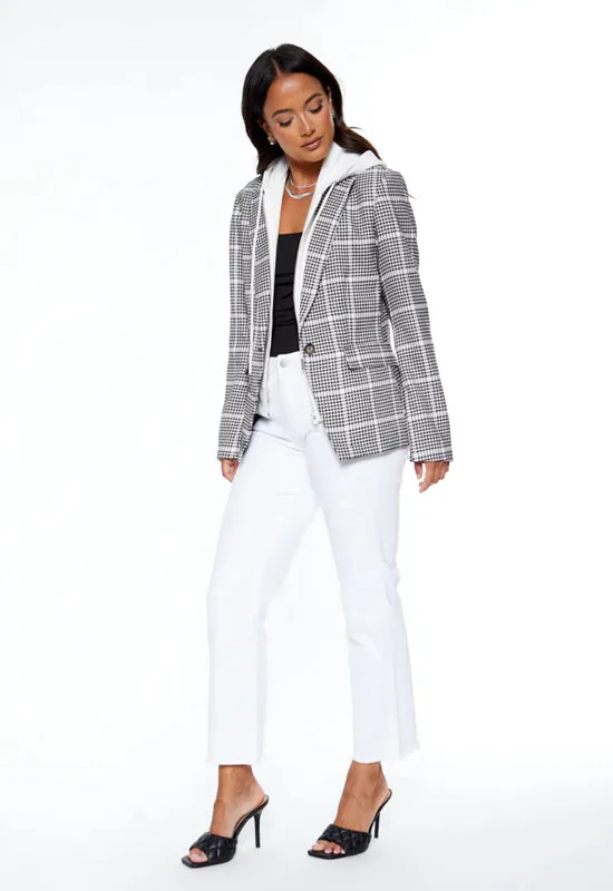 Blue Revival - Hooded Helen Blazer Houndstooth & White