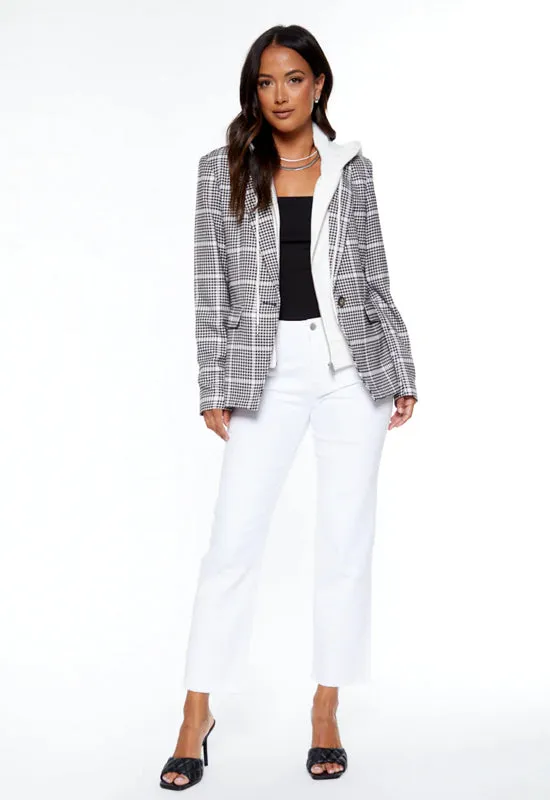 Blue Revival - Hooded Helen Blazer Houndstooth & White