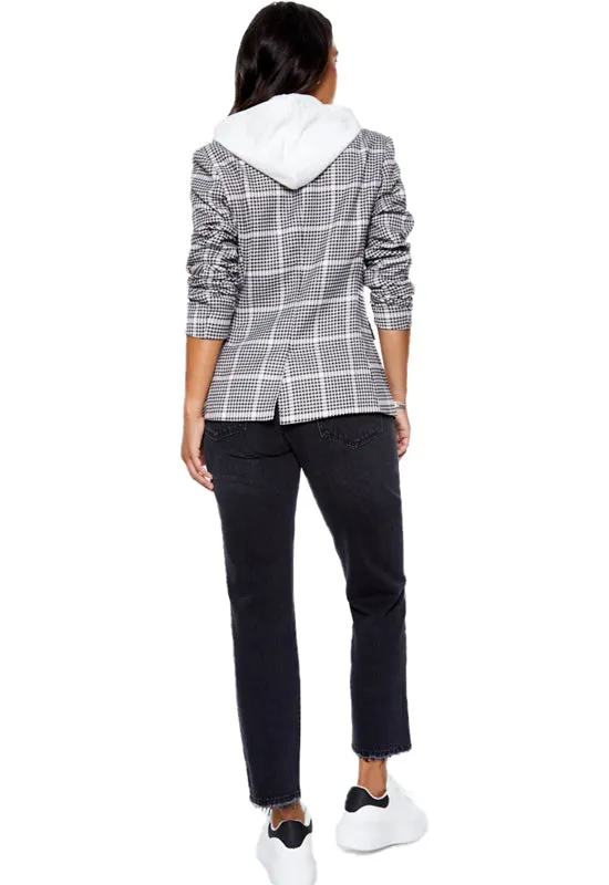 Blue Revival - Hooded Helen Blazer Houndstooth & White