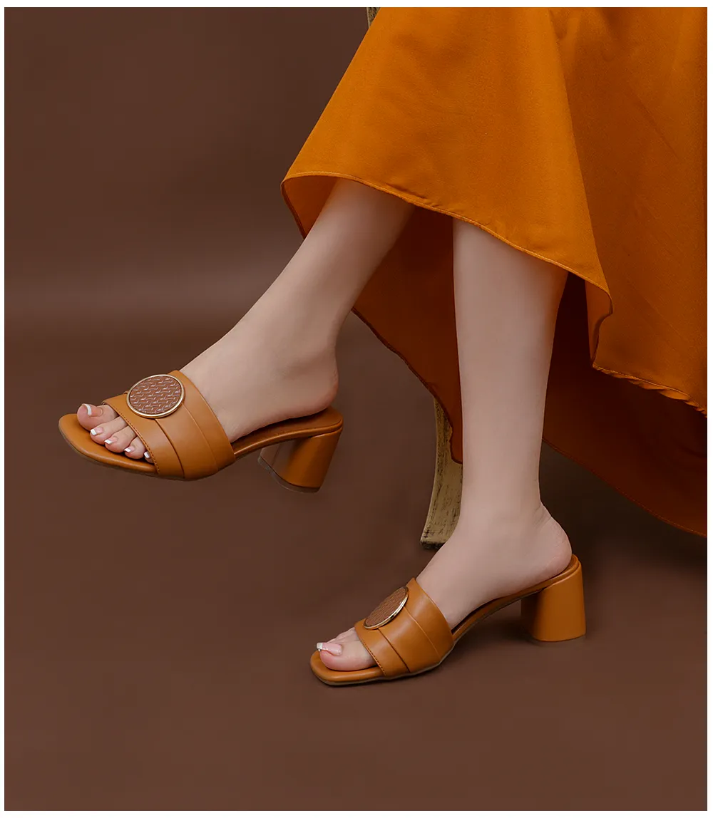 BW7329-TAN-Women Casual Slipper Heels