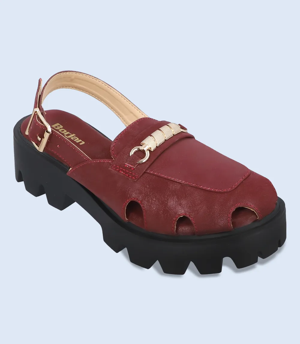 BW9561-MAROON-Women Platform Sandals