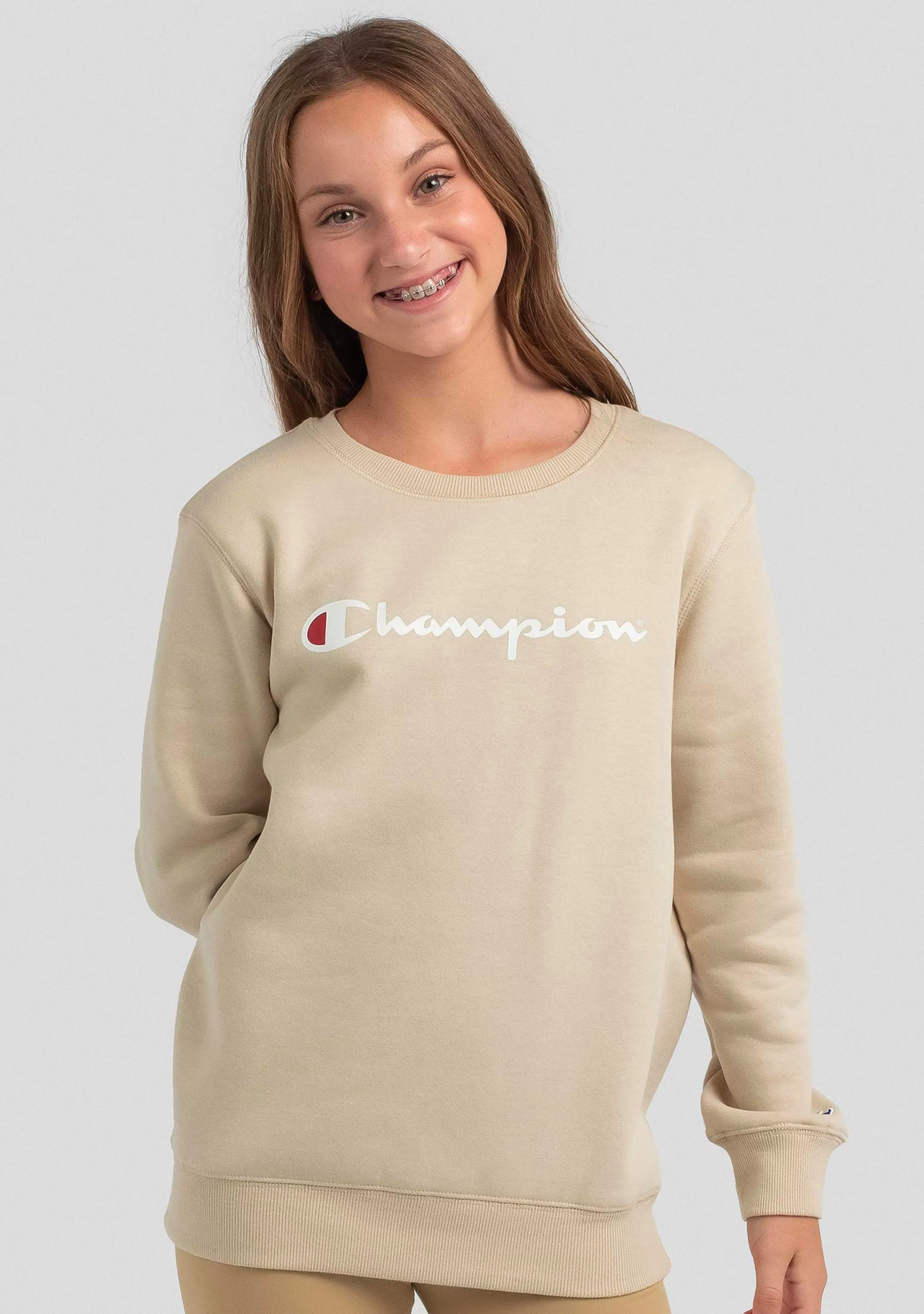 Champion Junior Script Logo Crew Beige <br> KXJCN EQQ