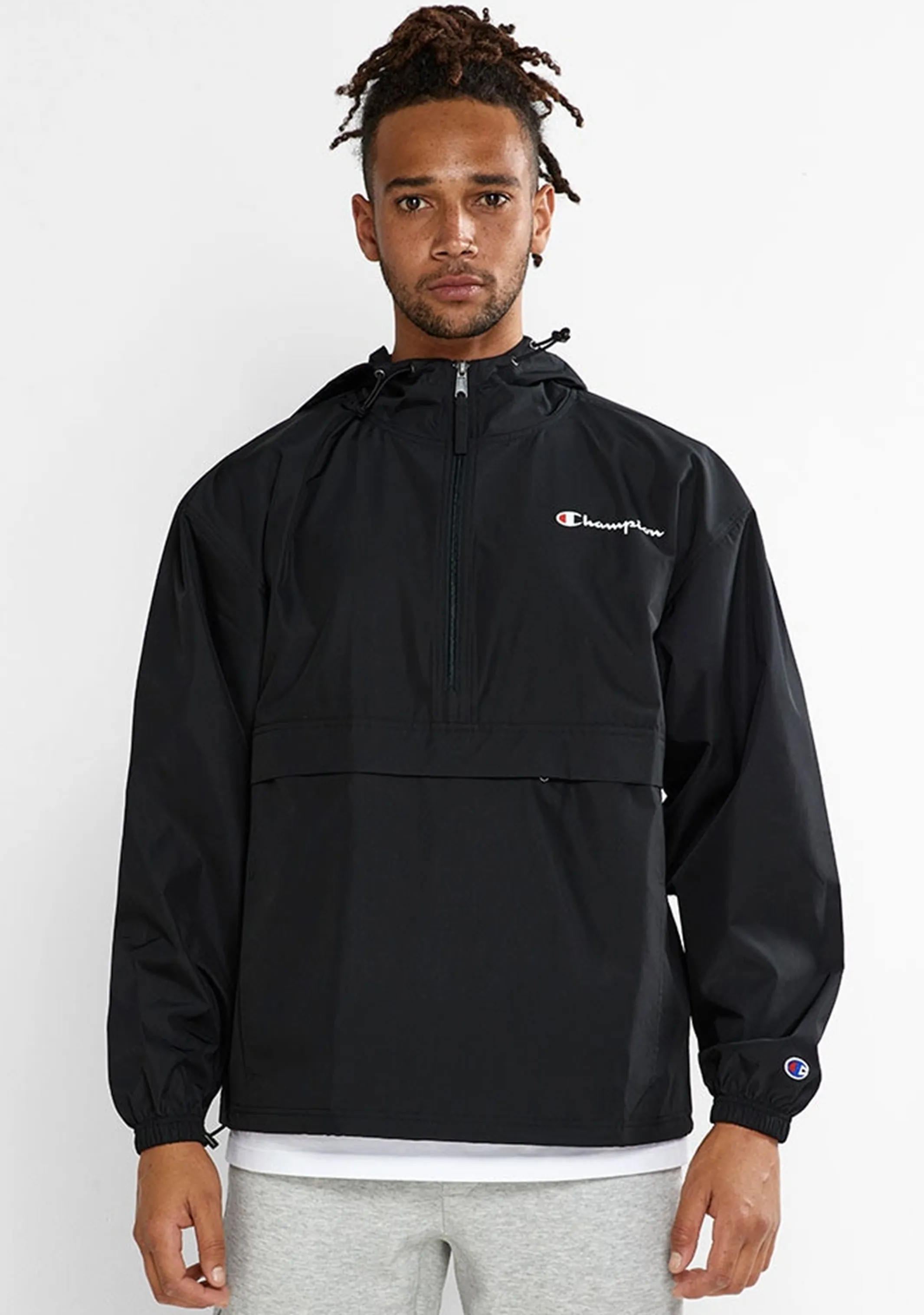 Champion Mens US Quarter Zip Packable Jacket <BR> AVWLA1 BLK