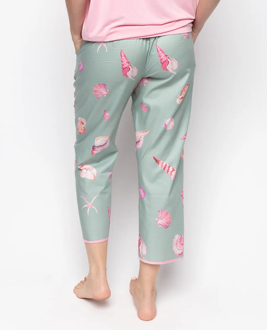 Coral Shell Print Cropped Pyjama Bottoms