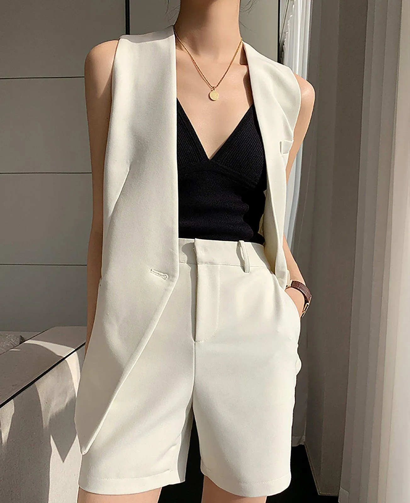 Double Breasted Blazer & Vest & Shorts Three-Piece Set