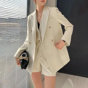 Double Breasted Blazer & Vest & Shorts Three-Piece Set