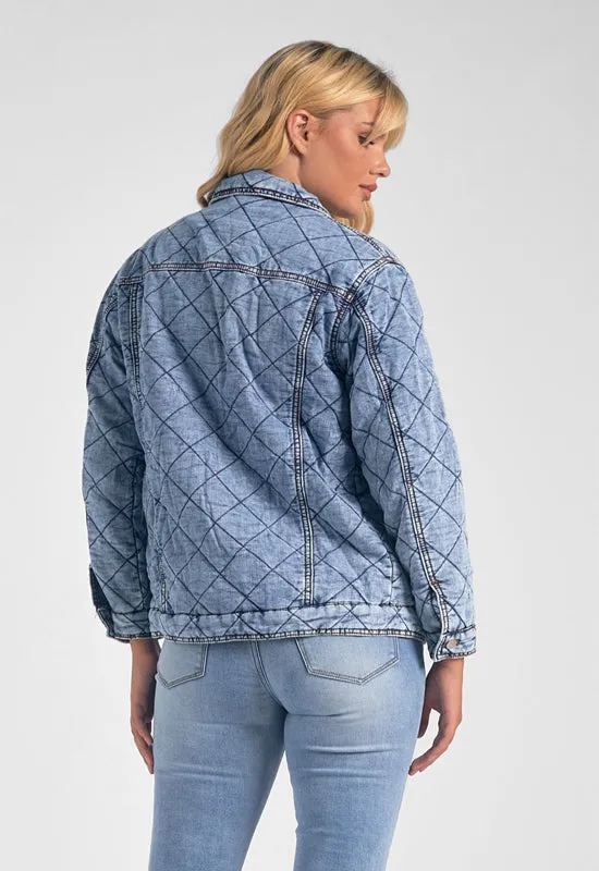 Elan - Quilted Jean Jacket Blue Washed Denim