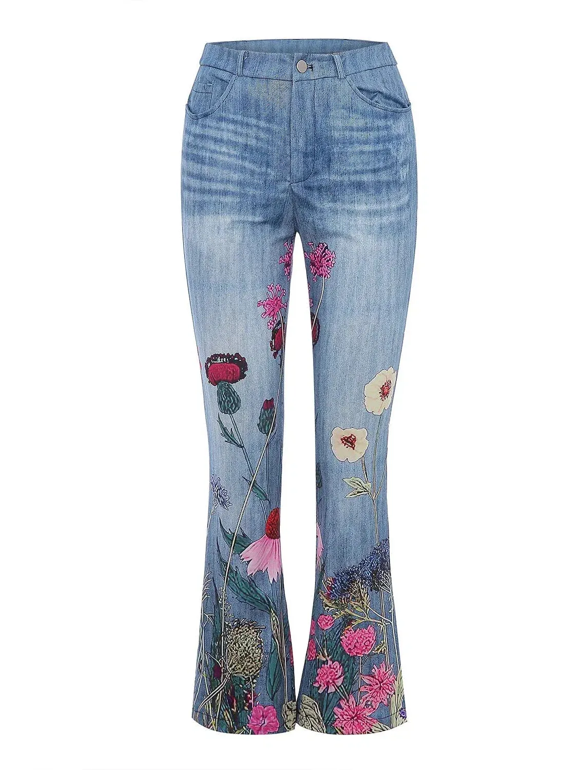 Floral Print Bootcut Flared Pants for Women - Elastic Grey XXL