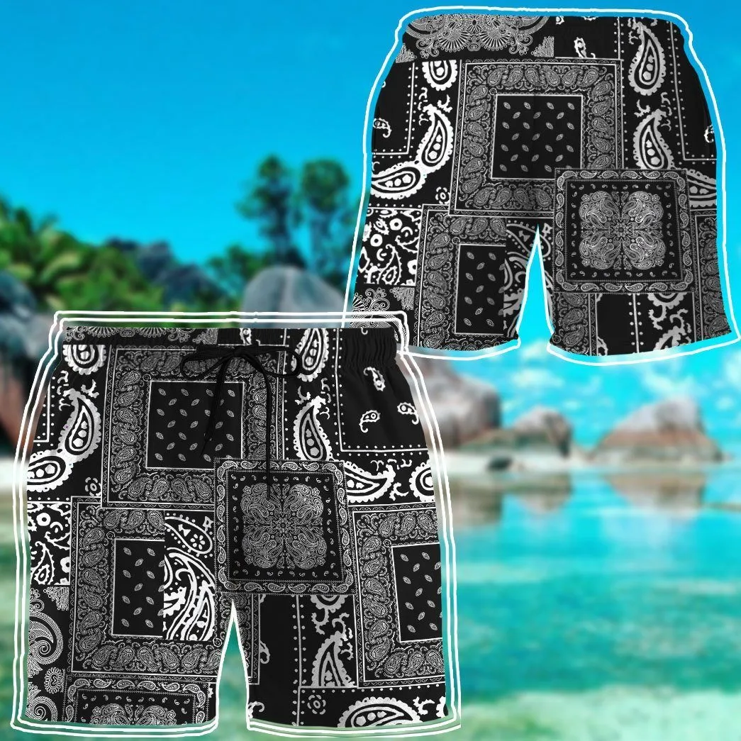 Gearhuman 3D Black Multiple Paisley Bandanas Shorts