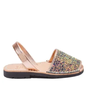 Glittery Leather Menorcan Sandal For Kids - Iker 1097R Strech