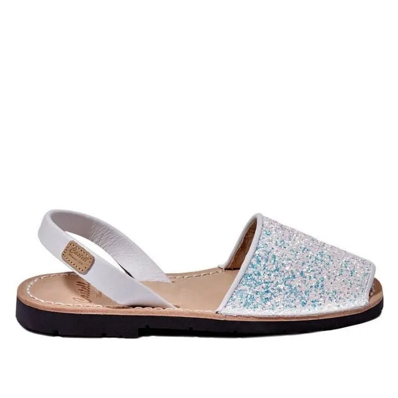 Glittery Leather Menorcan Sandal For Kids - Iker 1097R Strech