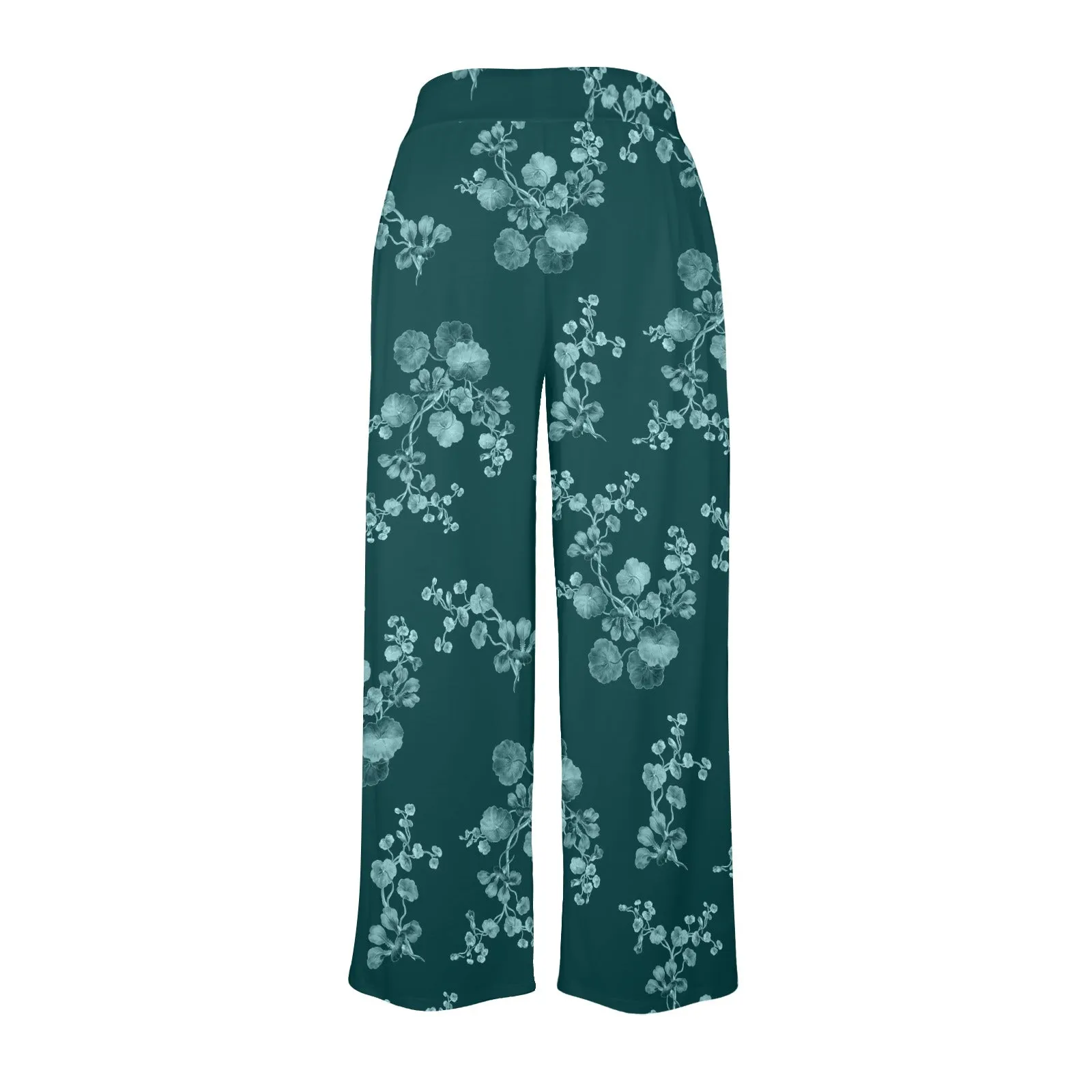 green mono floral print Women's Wide Leg Lounge Pants (Model L77)