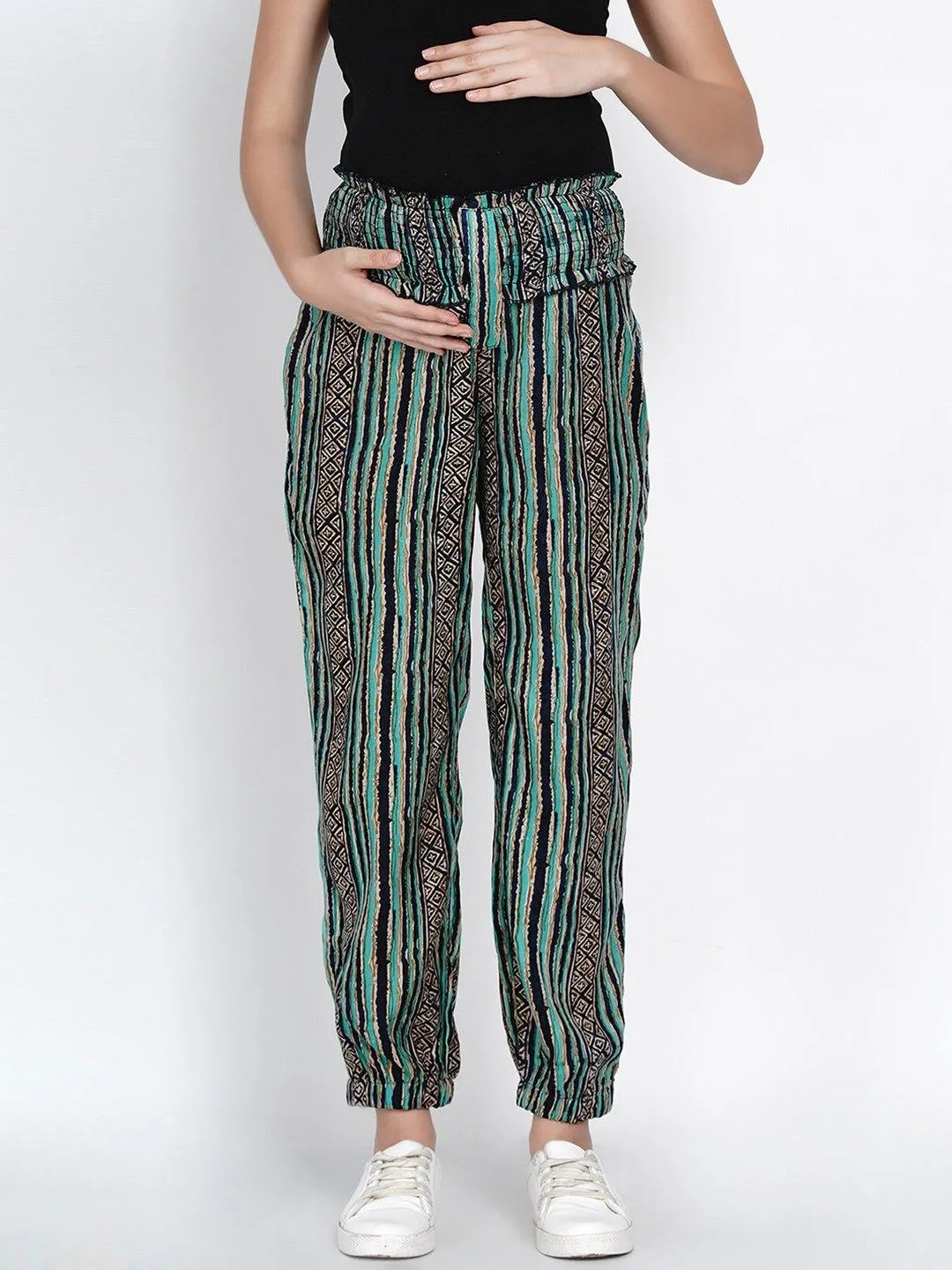 Green Printed Maternity and Nursing Loungwear