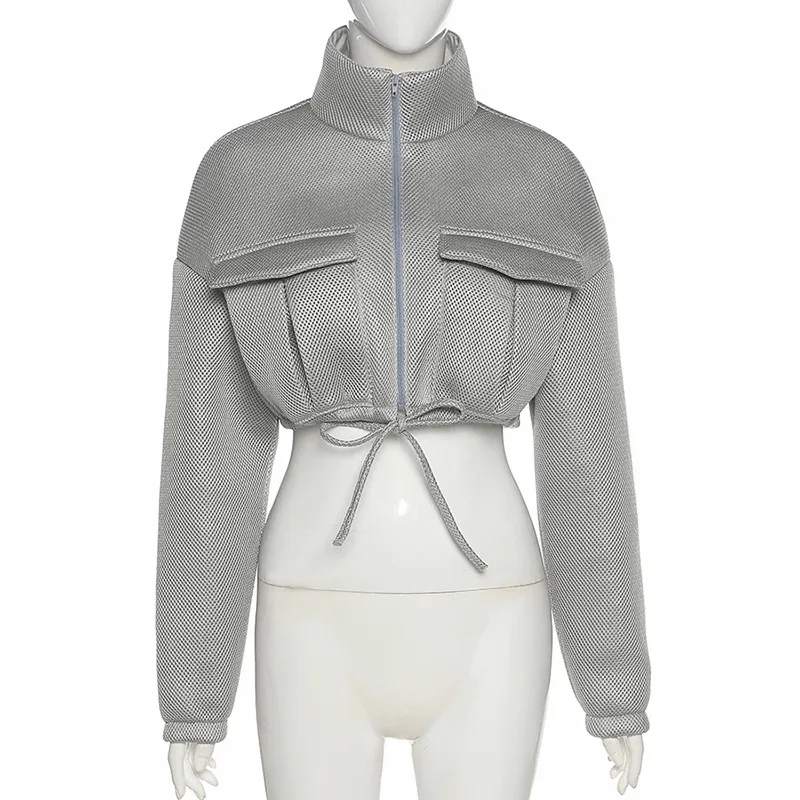 Grey cropped puffer drawstring jacket