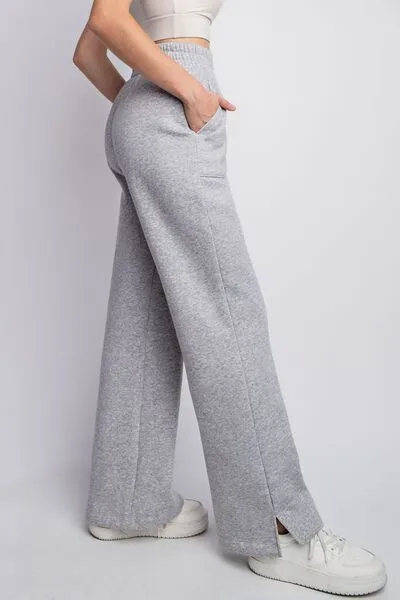 Heather Grey Drawstring Straight Leg Slit Sweatpants