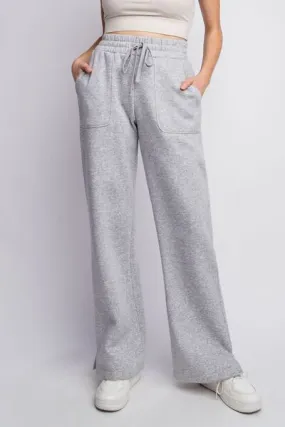 Heather Grey Drawstring Straight Leg Slit Sweatpants