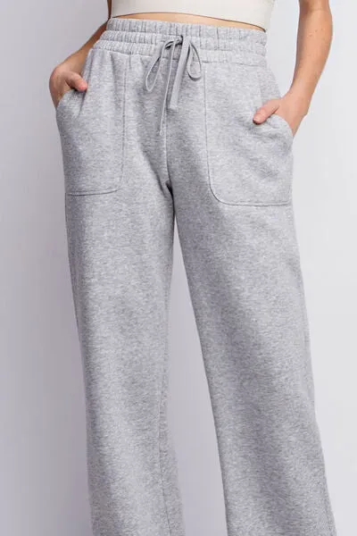 Heather Grey Drawstring Straight Leg Slit Sweatpants