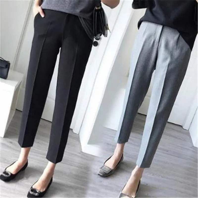 High Waist Long Pants Loose Straight Black Grey