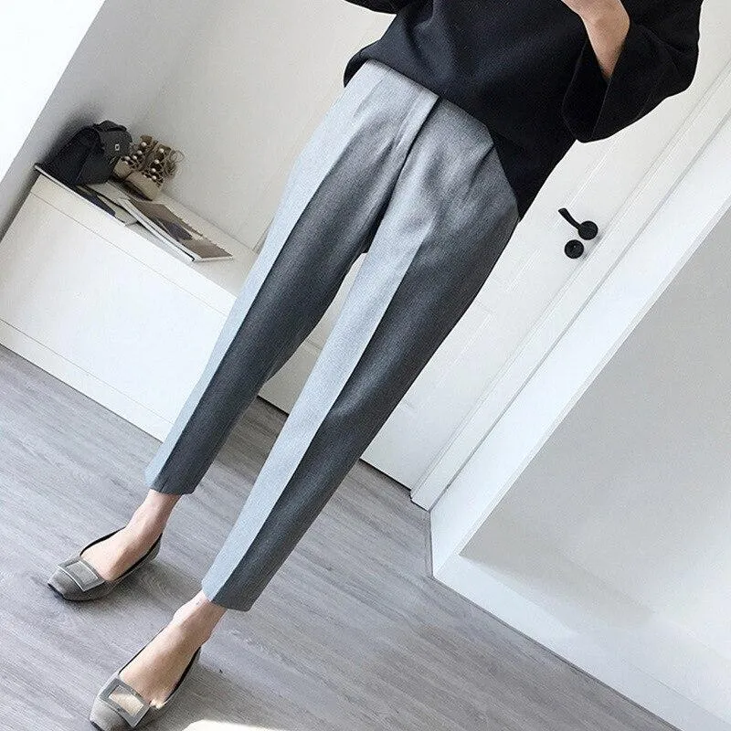 High Waist Long Pants Loose Straight Black Grey