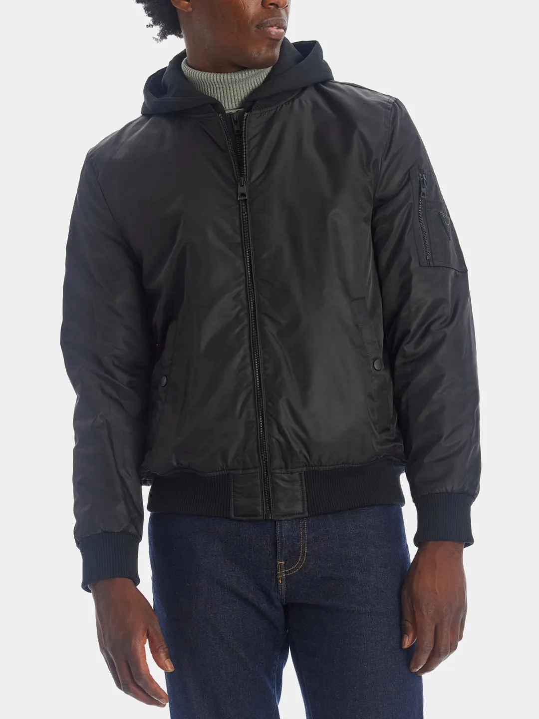 Hooded Nylon Bomber Jacket