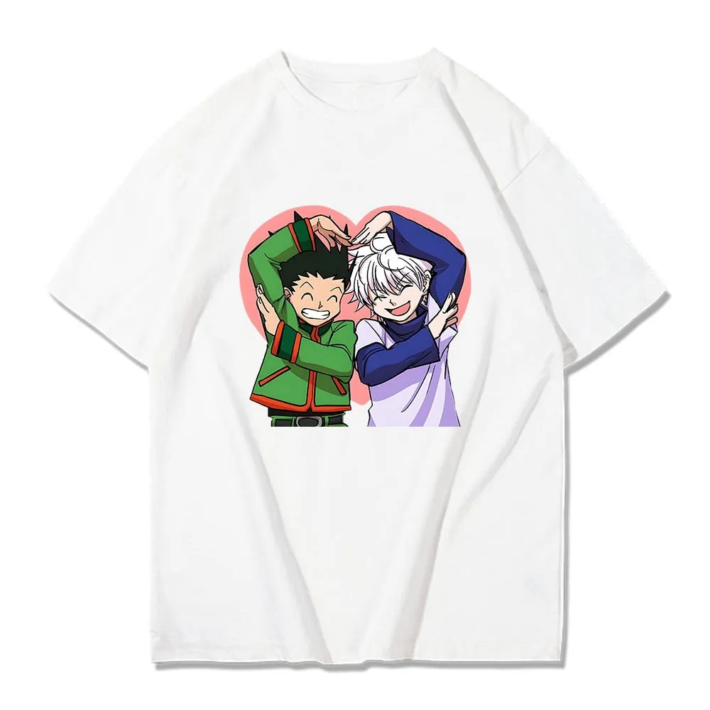 Hunter X Hunter Kawaii Anime Short Sleeve T-shirt Love Gon and Killua Tops Anime Printing Clothes