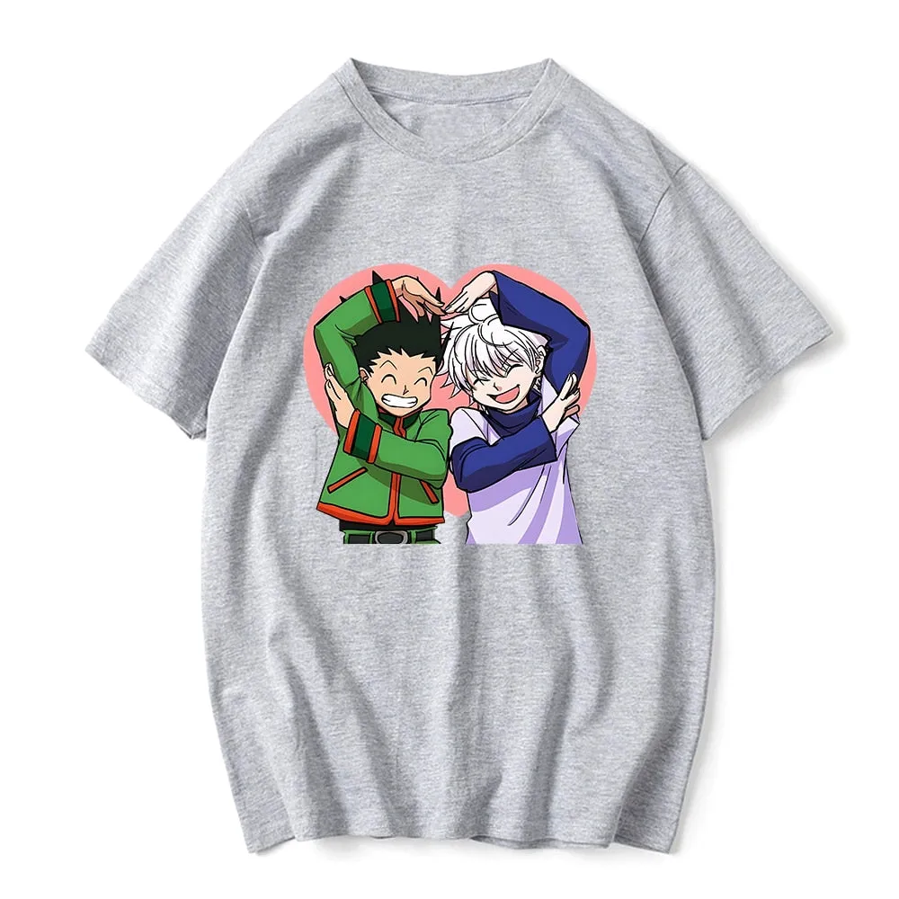 Hunter X Hunter Kawaii Anime Short Sleeve T-shirt Love Gon and Killua Tops Anime Printing Clothes