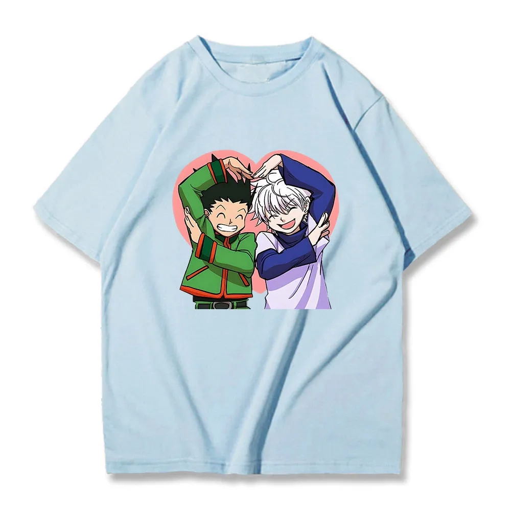 Hunter X Hunter Kawaii Anime Short Sleeve T-shirt Love Gon and Killua Tops Anime Printing Clothes