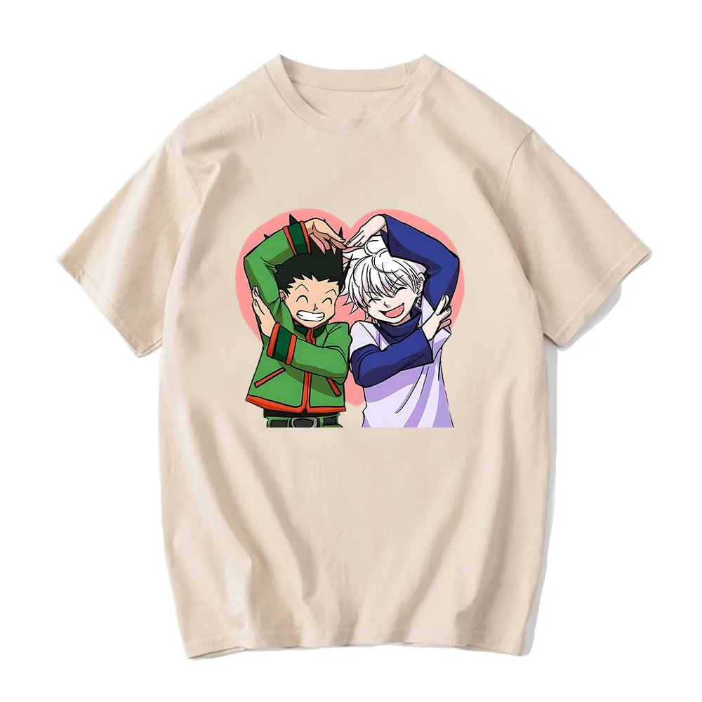 Hunter X Hunter Kawaii Anime Short Sleeve T-shirt Love Gon and Killua Tops Anime Printing Clothes