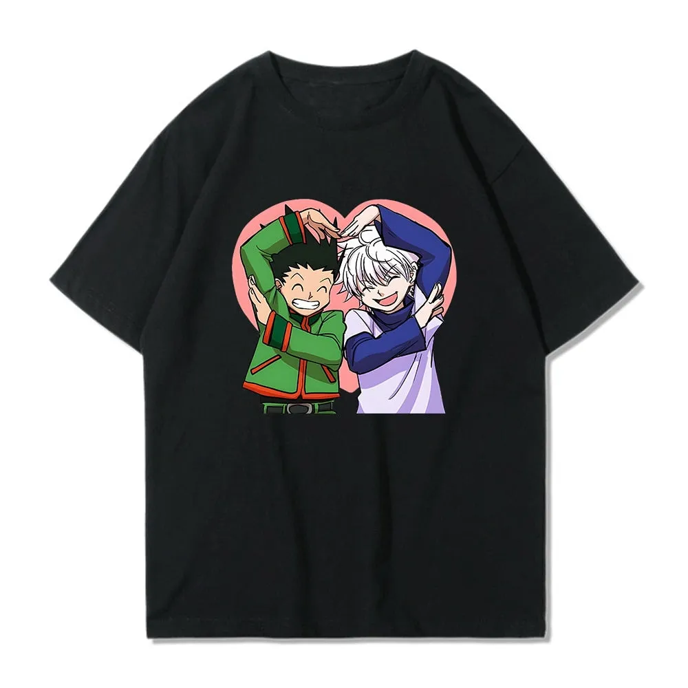 Hunter X Hunter Kawaii Anime Short Sleeve T-shirt Love Gon and Killua Tops Anime Printing Clothes