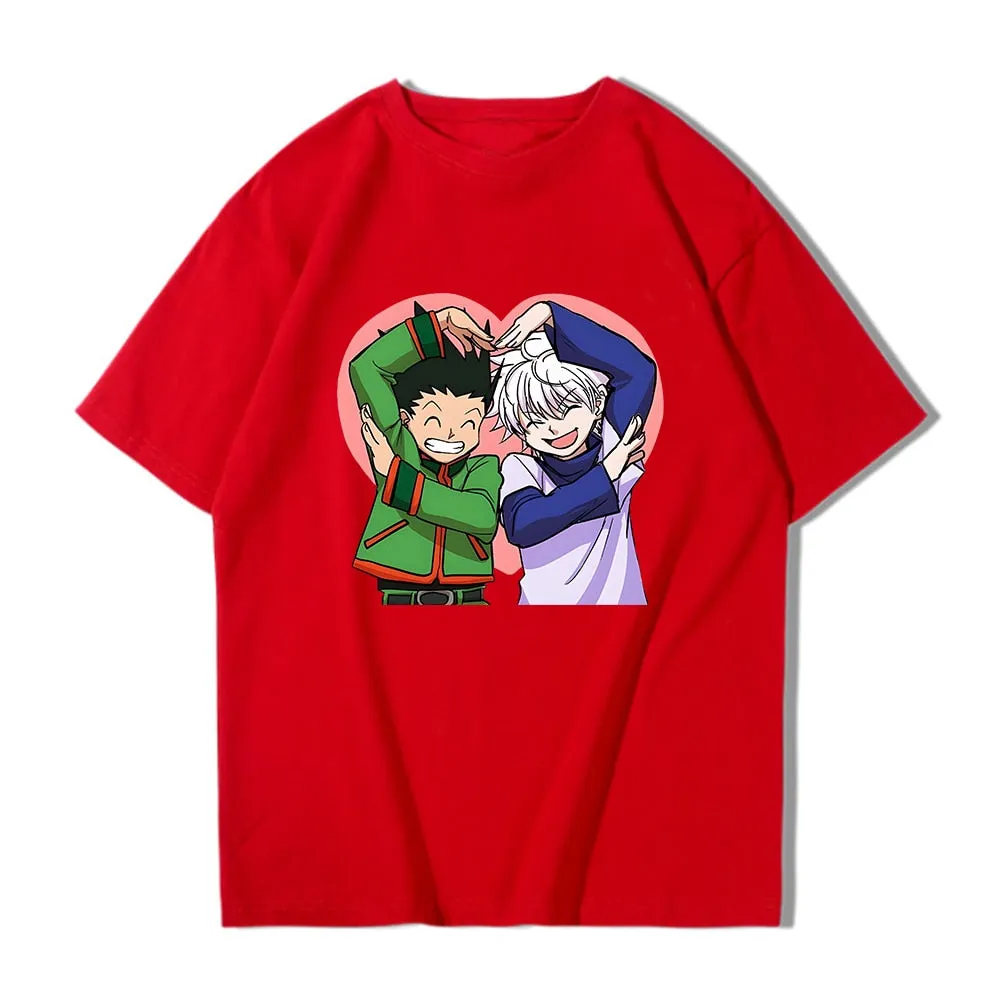 Hunter X Hunter Kawaii Anime Short Sleeve T-shirt Love Gon and Killua Tops Anime Printing Clothes