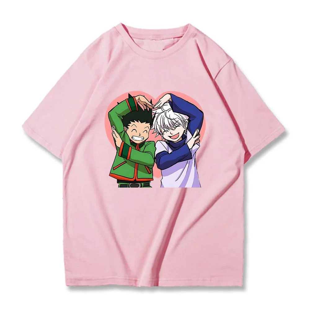 Hunter X Hunter Kawaii Anime Short Sleeve T-shirt Love Gon and Killua Tops Anime Printing Clothes