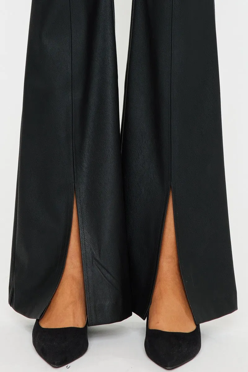 Kancan Black PU Slit Flare Leg Pants