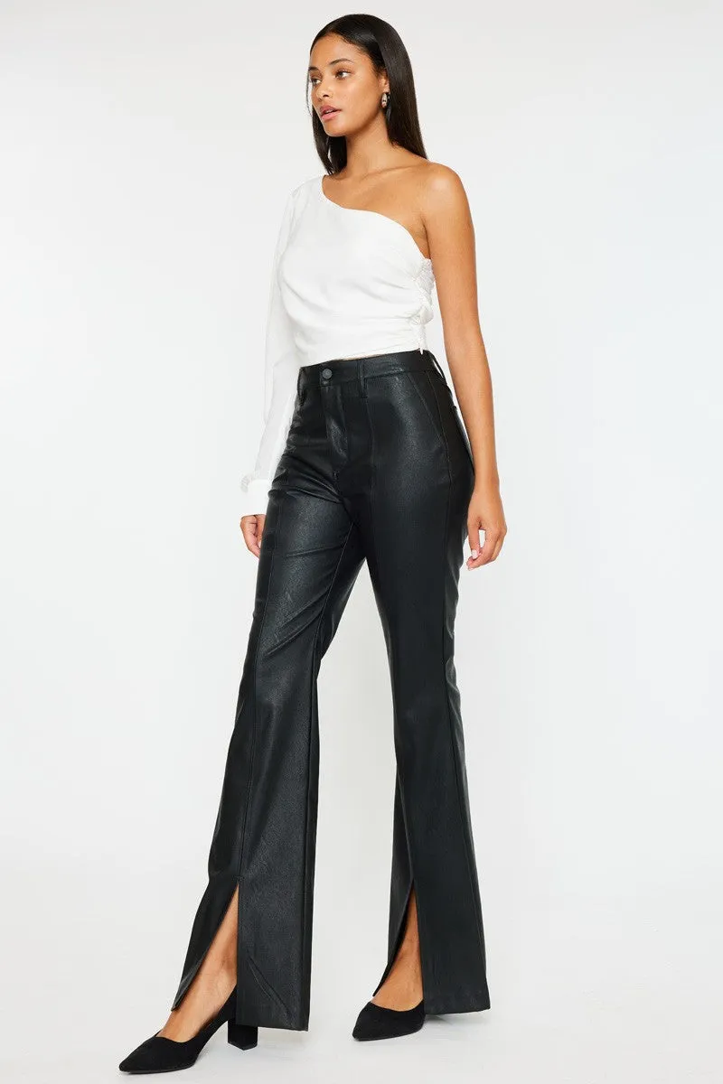 Kancan Black PU Slit Flare Leg Pants