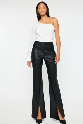 Kancan Black PU Slit Flare Leg Pants