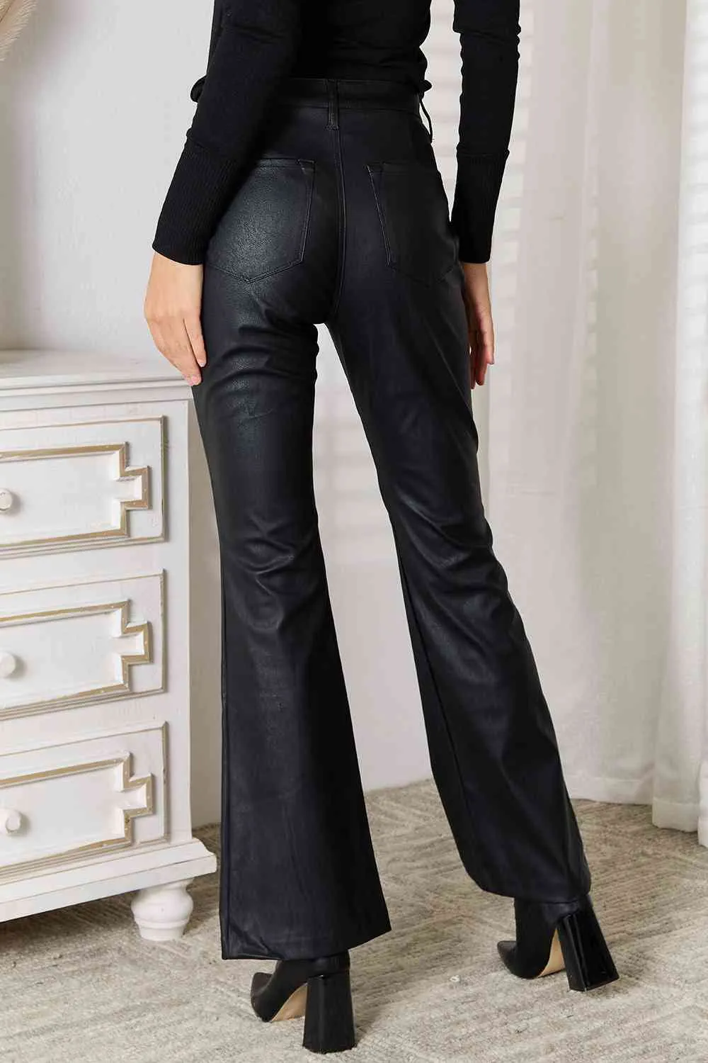 Kancan Black PU Slit Flare Leg Pants