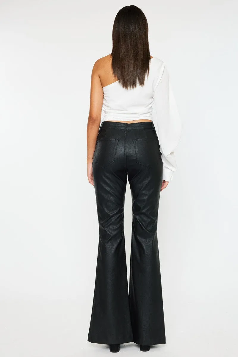 Kancan Black PU Slit Flare Leg Pants