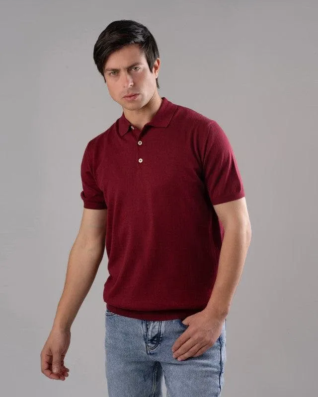 KNIT POLO SHIRT  - WINE