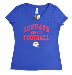 Ladies Sundays Are For Football Royal Blue V-Neck Tee