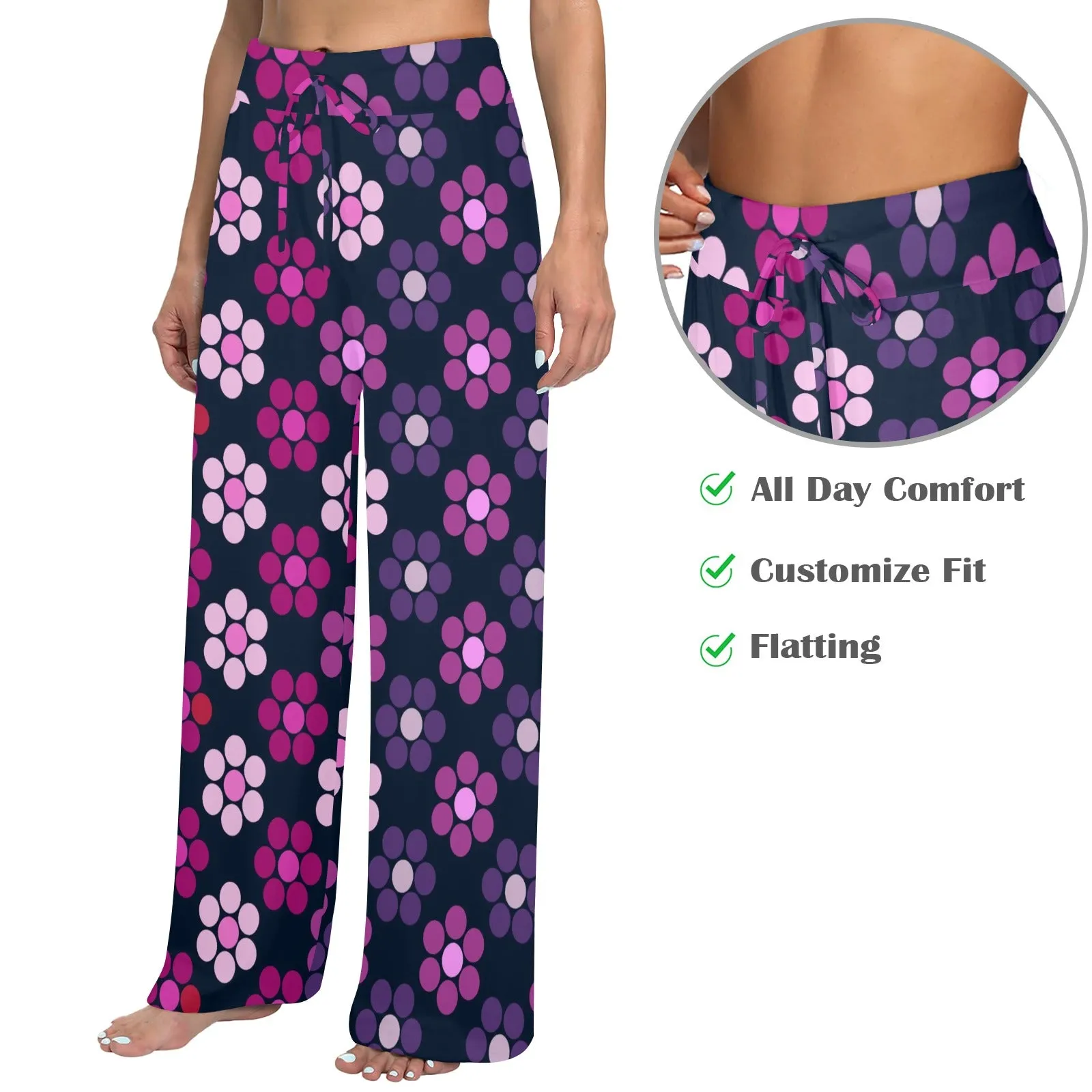 lg lav purple print Women's Wide Leg Lounge Pants (Model L77)