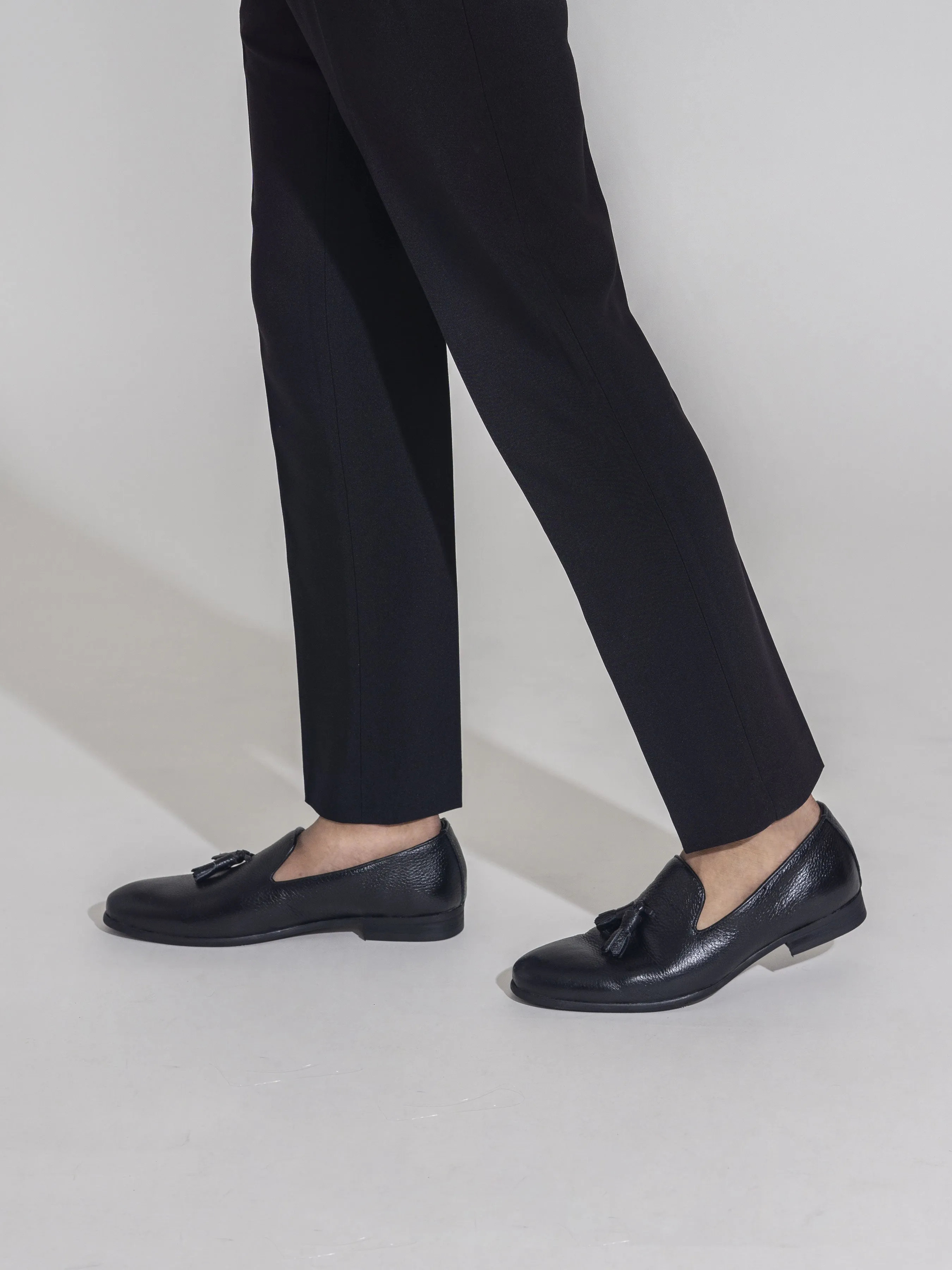 Loafer Slipper - Black Pebble Grain Leather